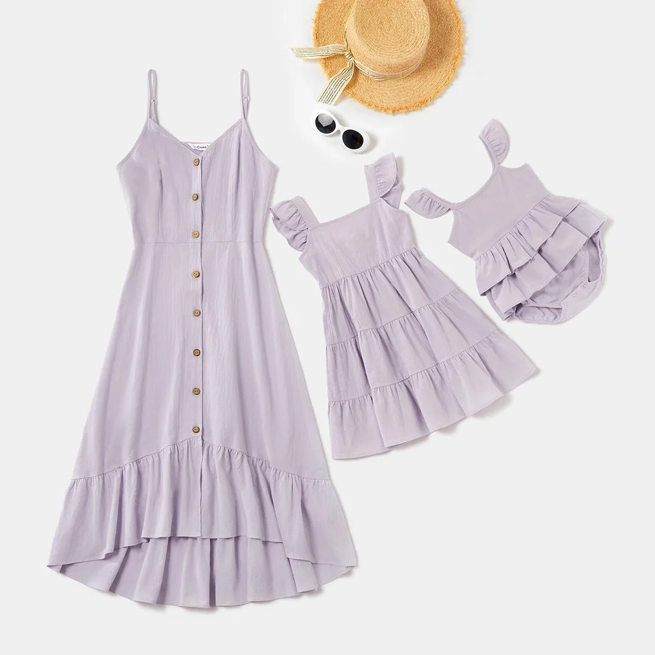 Летнее платье для матери и дочери с V-образным вырезом |