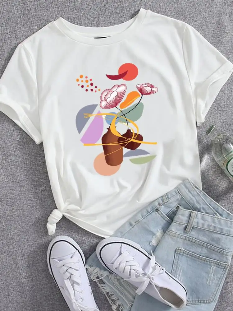 

Flower Watercolor Style Cute T Shirt Clothing Female Fashion Tee Short Sleeve Printed Women Top Casual Clothes Graphic T-shirts