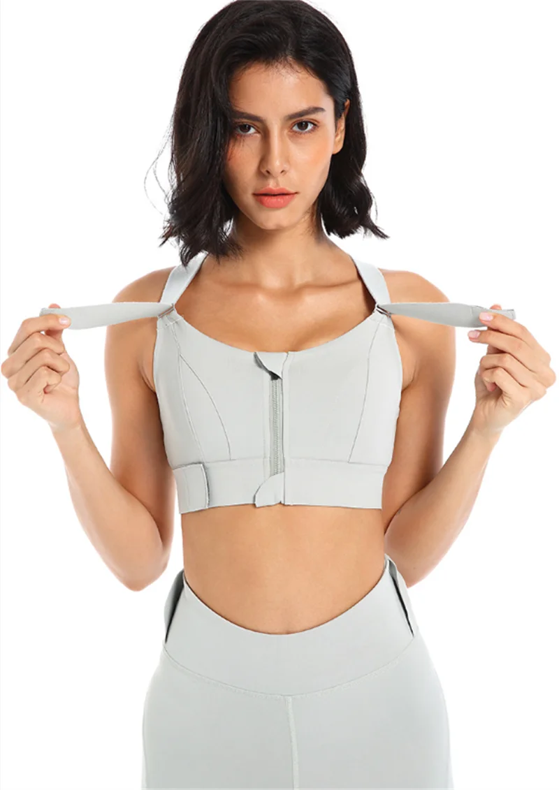 

Sports Bra Tight Crop Top Yoga Vest Front Zipper Plus Size Adjustable Strap Shockproof Fitness Athletic Brassiere