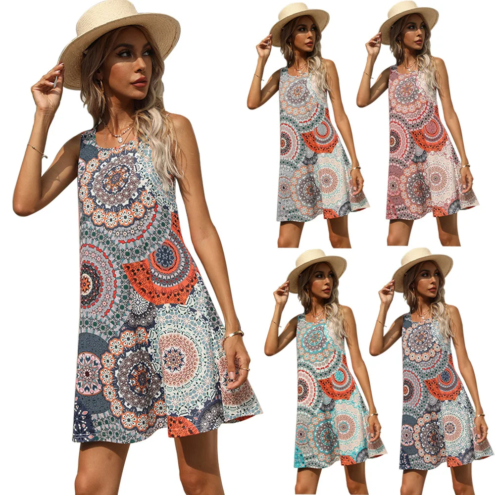 

Новинка лета 2022, сексуальное платье в европейском и американском стиле ретро, индивидуальная юбка А-силуэта с круглым вырезом, женская одеж...