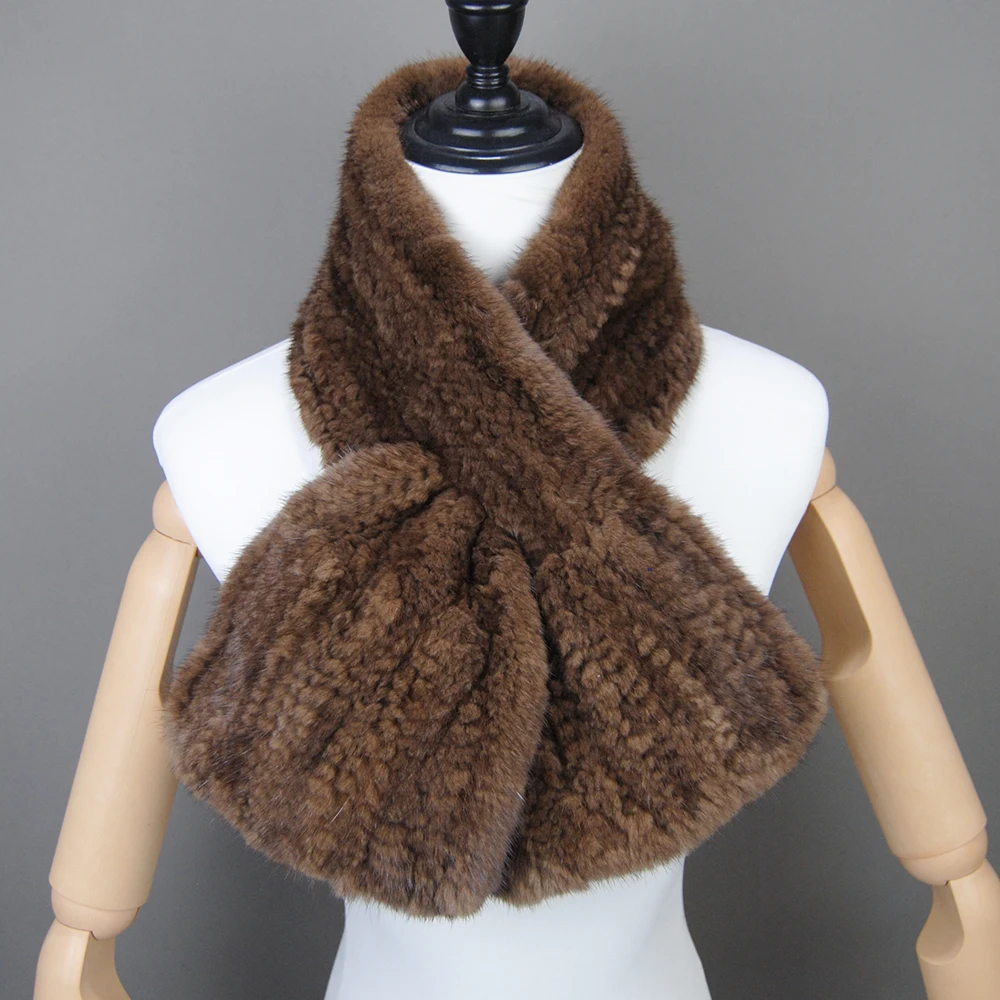 Модный женский зимний шарф из натурального норкового меха теплый мягкий шаль