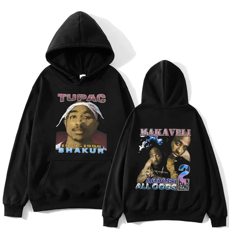 

Худи Rapper Tupac 2pac в стиле хип-хоп для мужчин и женщин Makaveli Повседневный большой винтажный уличный свитшот с капюшоном флисовый спортивный кост...