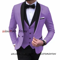 mens suit 3 piece wedding groom tuxedo colorblock blazer pants vest slim fit jacket customized conjuntos de chaqueta