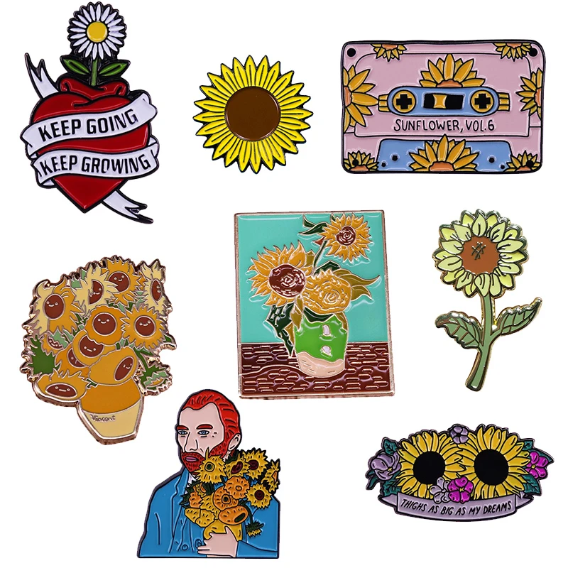 

Коллекция подсолнухов, искусственные украшения, Солнцезащитный цветок, значки с лацканами Ван Гога