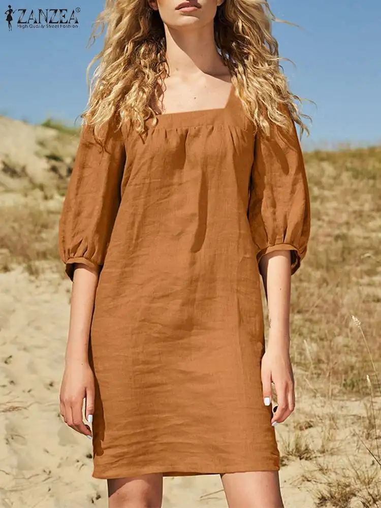 

Платье ZANZEA женское летнее элегантное однотонное до колен с квадратным вырезом и рукавом 3/4