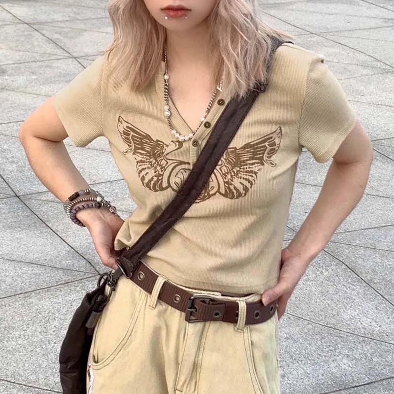 

Retro Y2K T-Shirts Women Harajuku Wings Print Short Sleeve Cute Crop Tops Gothic Aesthetic Fairycore Grunge Graphic T Shirts