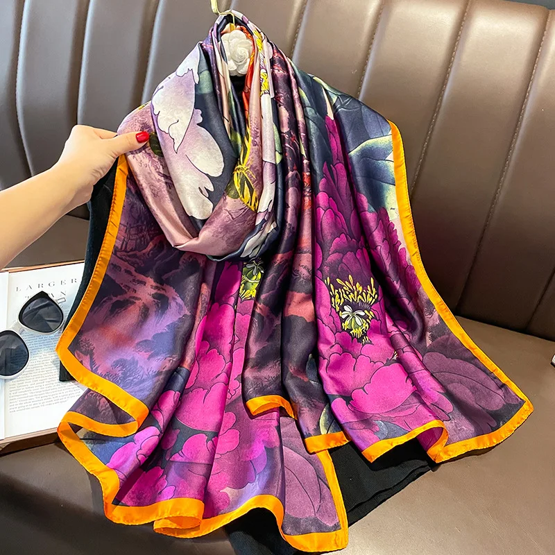 

180*90cm Luxury Brand Women Summer Silk Scarves Shawls Lady Wraps Soft Female Geometry Beach Stole Bandanna Foulard Muffler