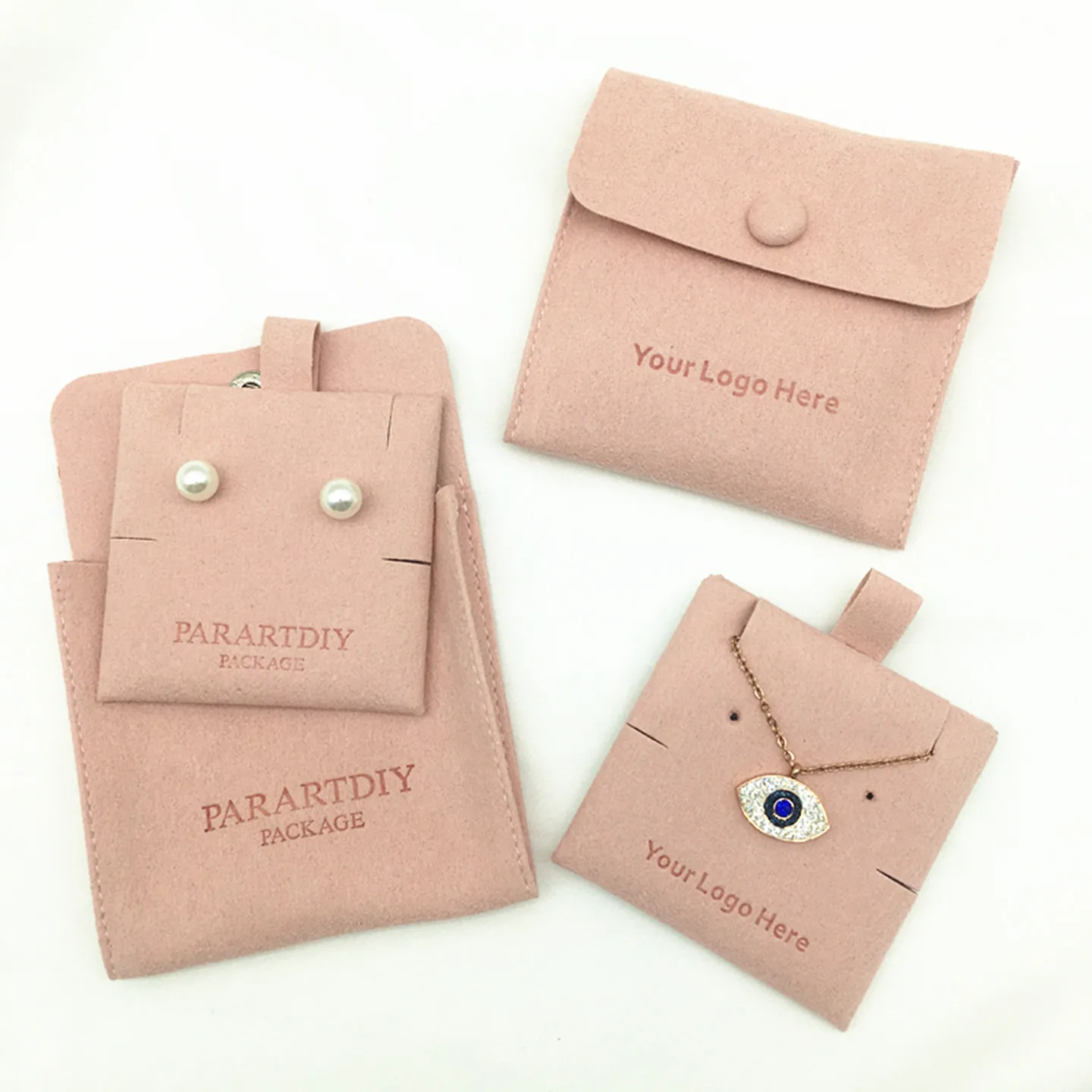 200/50 set custom jewelry package pouch bag with insert card Logo printed earrings necklace packaging bags with button wholesale