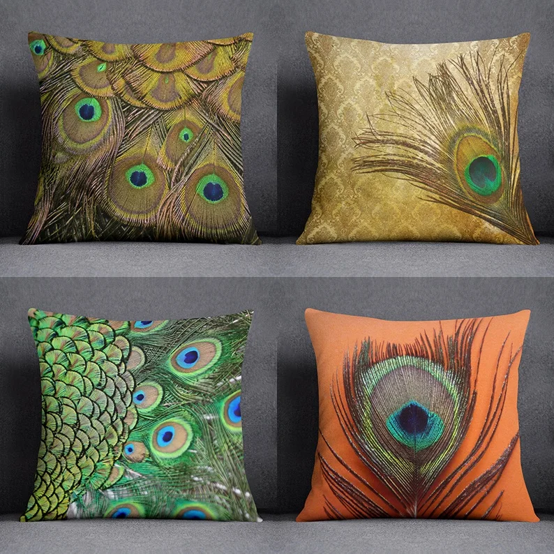 

Peacock Feather Decoration Collection Pillow Gift Home Office Decoration Pillow Bedroom Sofa Car Cushion Cover Pillowcase
