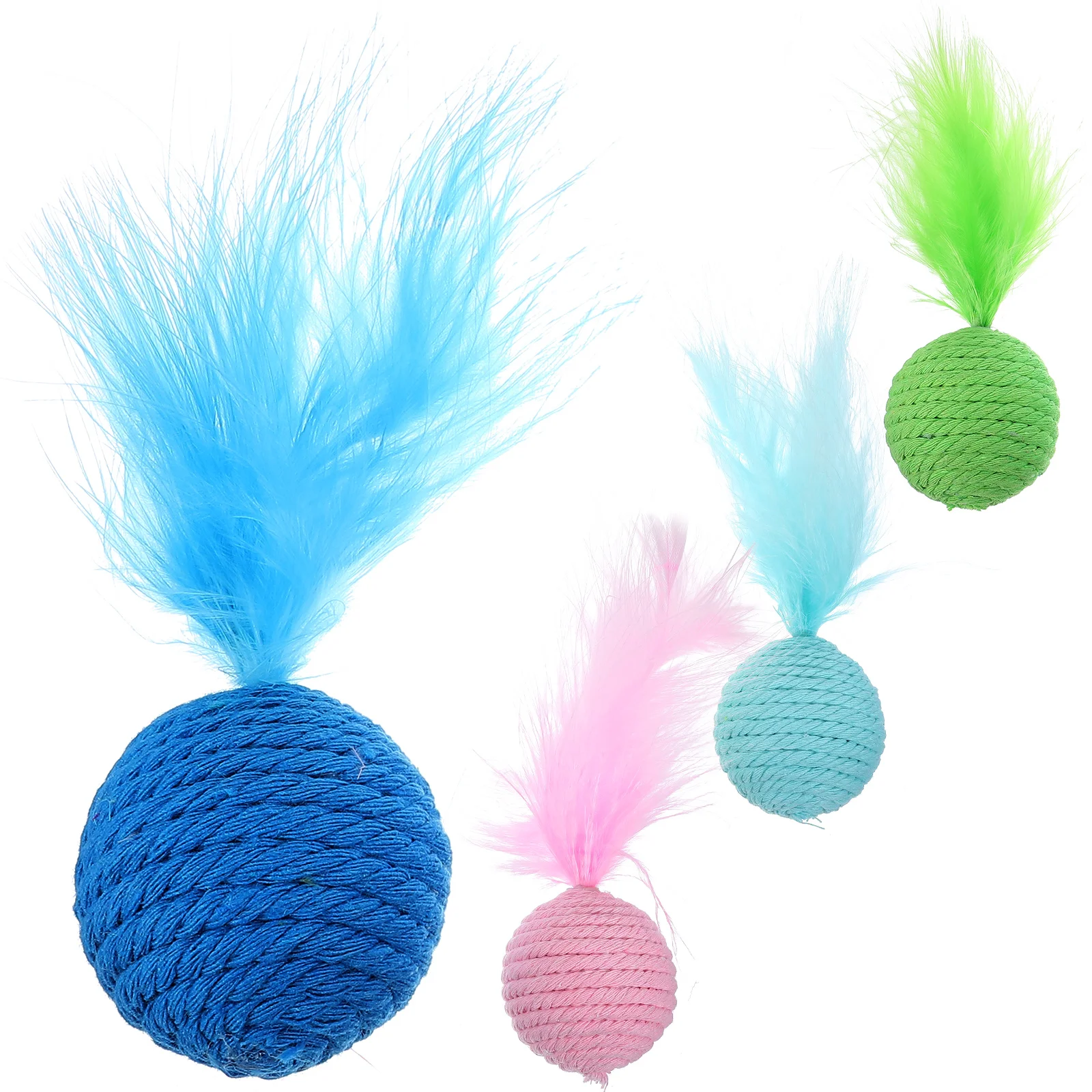 

4pcs Kitten Knitted Ball with Plumes Cat Chewing Balls Cat Interactive Toys