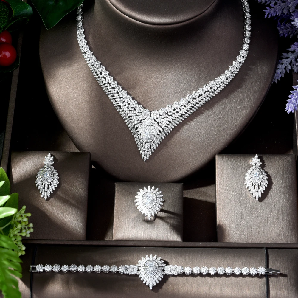 Fashion Fancy 4pcs Women Bridal Necklace Earring Set Dubai Big Weeding Jewelry Set Party Accessories Bijoux Femme N-1219