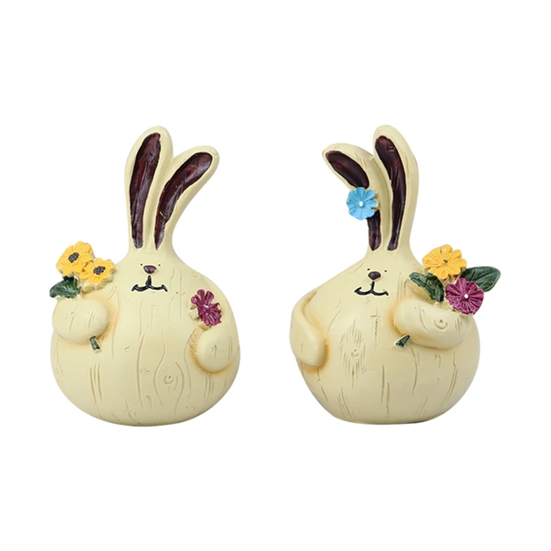 

1 пара деревянных полимерных кроликов, украшения в стиле ретро, милые статуи кроликов, пасхальные украшения для дома и улицы