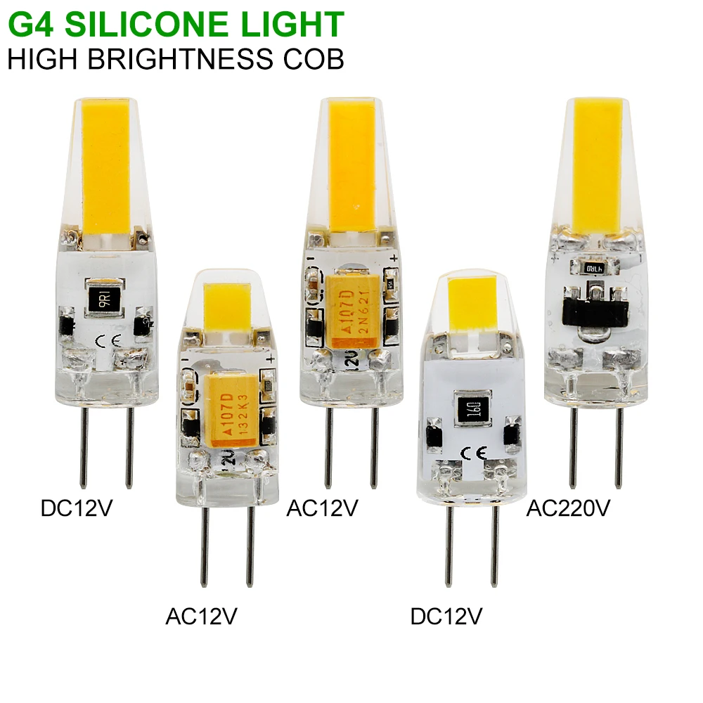 4PCS G4 LED COB Lamp 1W 2W Bulb AC DC 12V 220V Candle Light Cold/Warm White Spotlight Chandelier Replace 10W 20W Halogen Lamps