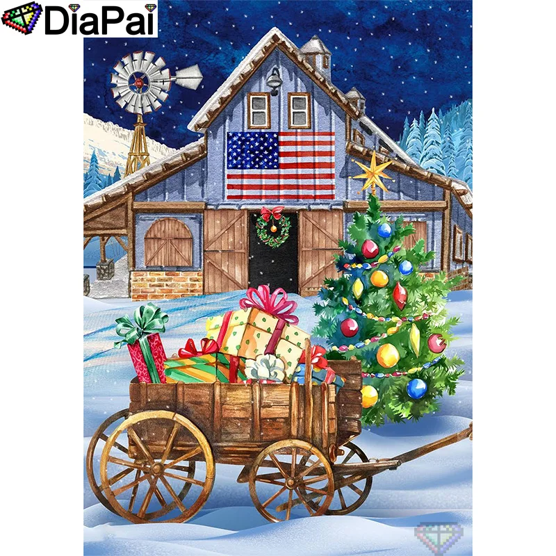 

DIAPAI Full Diamond Embroidery Diy 5D Diamond Painting Cross Stitch "Scenery Trees Houses" Full Drill Home Room Decor