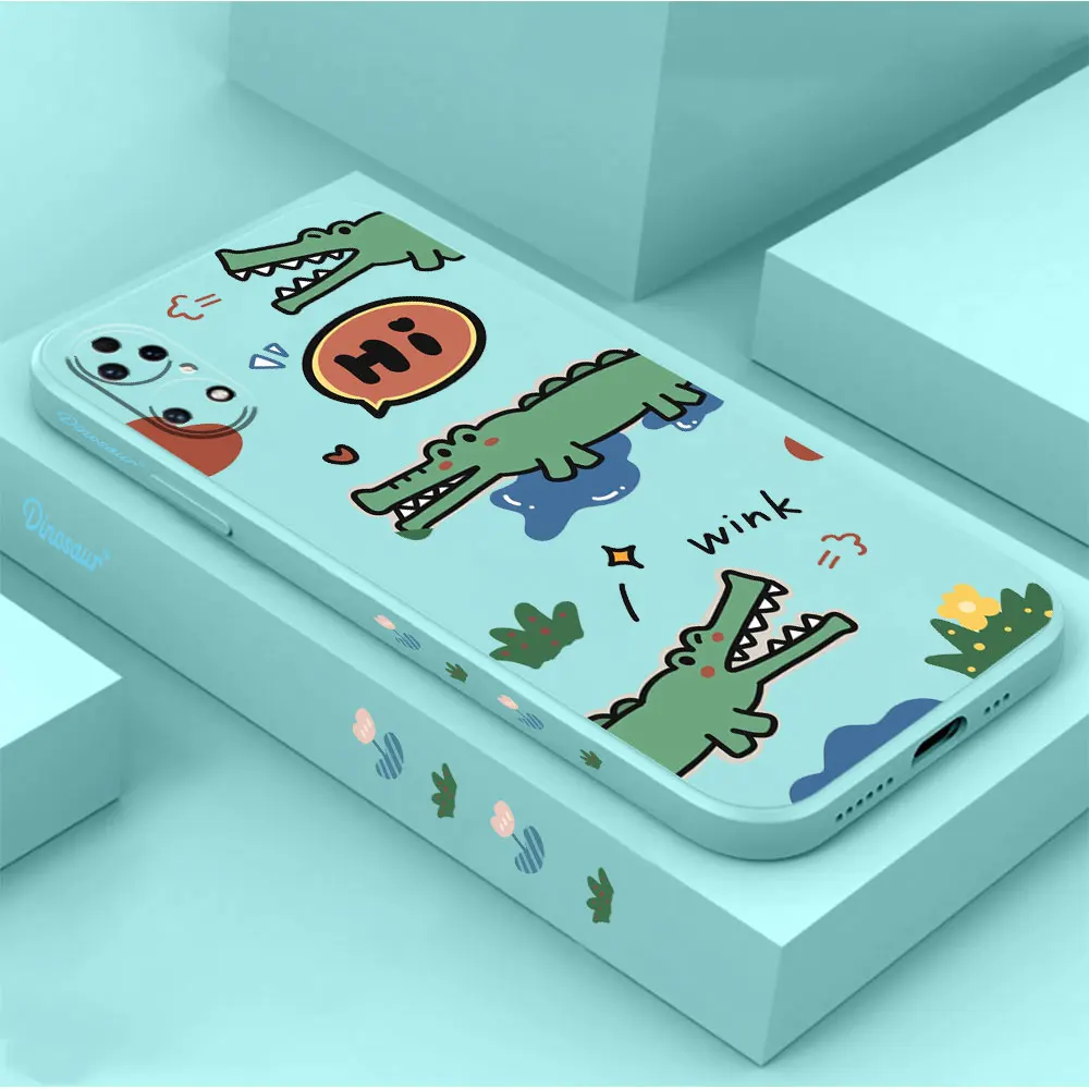 Cartoon Cute Crocodile Dinosaur Phone Case For Huawei P60 P50 P40 P30 P20 Mate 50 40 30 20 20X 10 Colour Liquid Silicone Cover