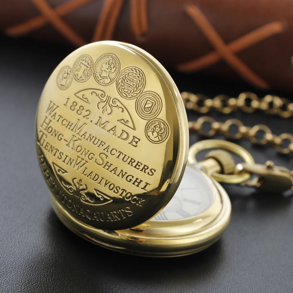 1882 Text Carving Old Hand Gentleman Mechanical Pocket Watch Retro Men's Necklace Pendant Clock Women's Jewelry Gift