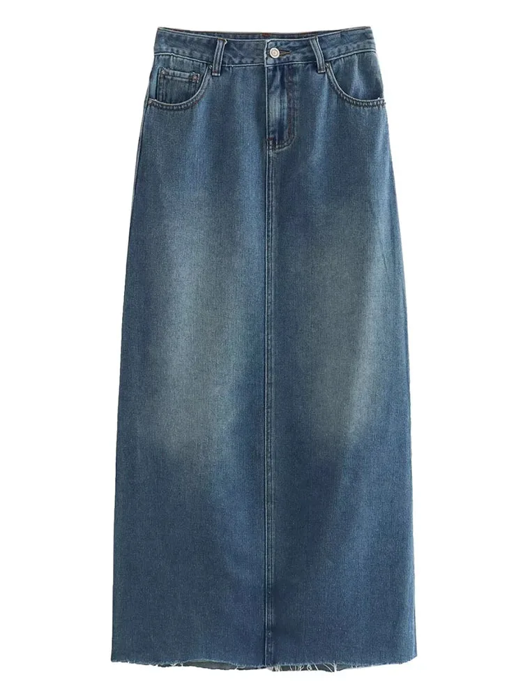 

TRAF 2023 summer new women's denim wrap skirt retro front slit high waist denim skirt straight pencil skirt