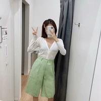 summer linen casual middle pants 2021 women sweet solid colors high waist knee length pants girl all match straight suit pants
