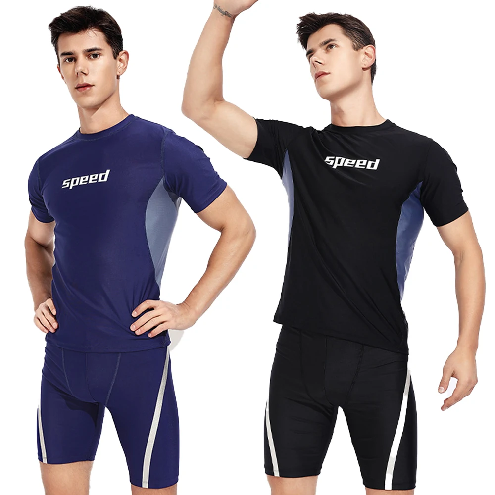 2023 New Men's Split Swimsuit Short-Sleeved Sun Protection Quick-Drying Beach Surfing Suit Water Sports Snorkeling Surfing Suit
