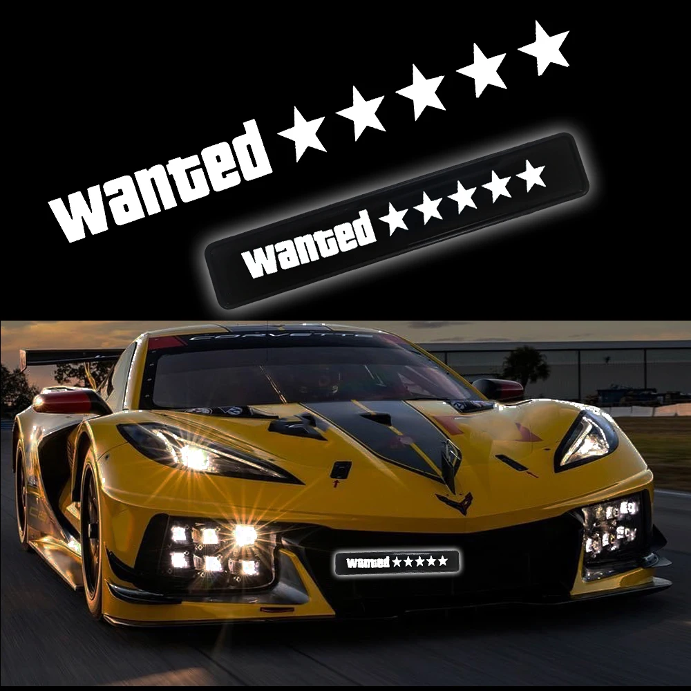 

5 Stars Wanted Car Front Grille Emblem Badge LED Light Glow In Night Racing Car Sticker Styling For Toyota Honda Nissan Subaru
