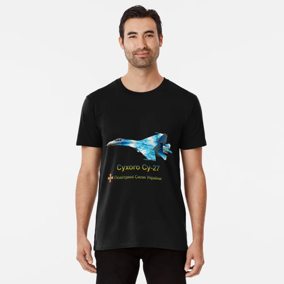 

Украинские ВВС-Sukhoi Su-27 Fighter футболка. Новые повседневные футболки из 100% хлопка с коротким рукавом и круглым вырезом