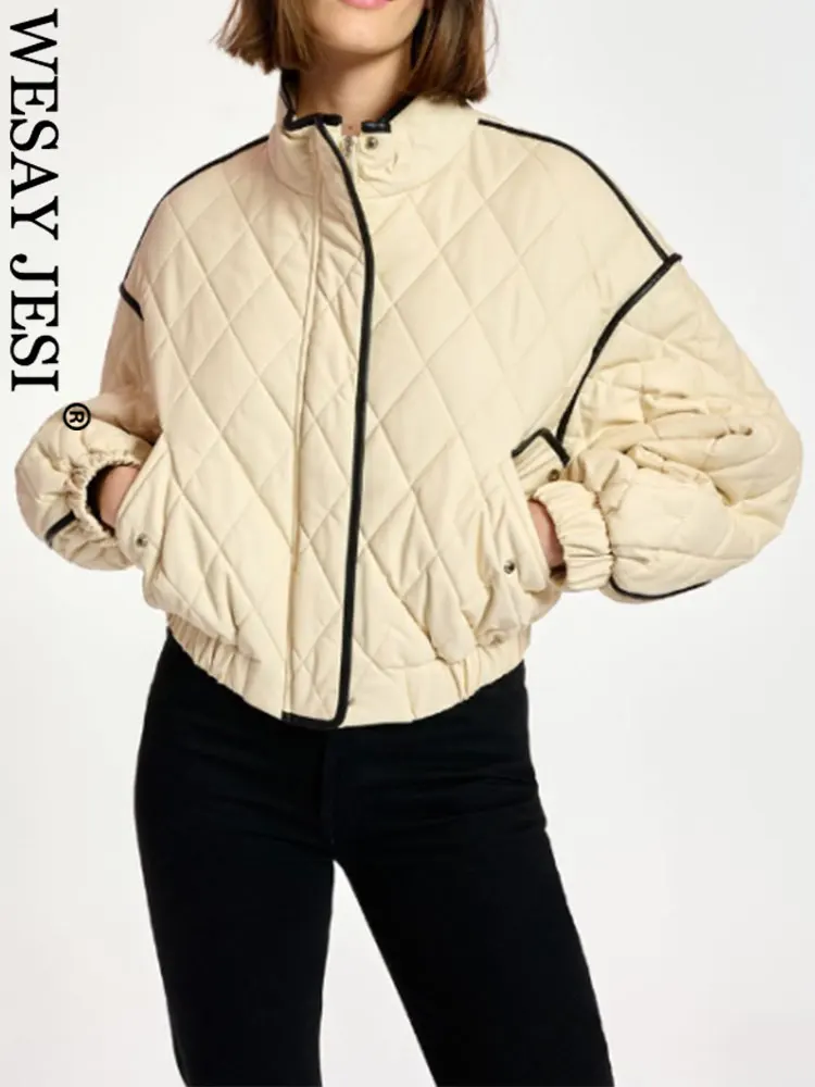WESAY JESI Winter Women's Clothing Faux Leather Cotton Padded Jacket Zipper Loose Warm Thick Coats Fashion Female Chic Outerwear