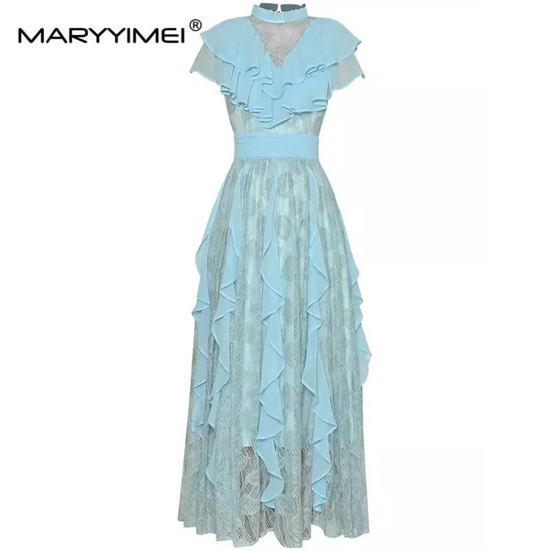 Женское платье MARYYIMEI с воротником-стойкой и рукавами-бабочками