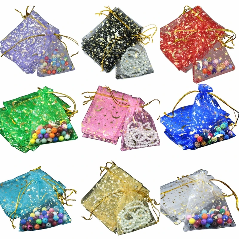 

100Pcs Moon Star Drawstring Organza Bags Drawstring Small Jewelry Gift Bag Pouch