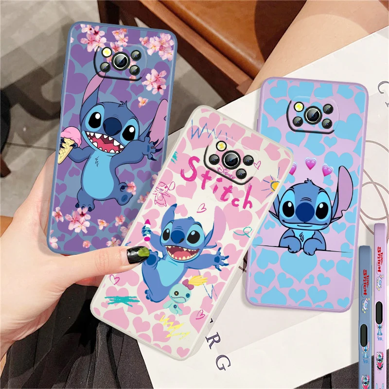

Lilo & Stitch Disney For Xiaomi Mi Poco X3 NFC F3 GT X2 M4 M3 M2 Redmi Note 10S 10 9 9A Pro Phone Case Liquid Left Rope