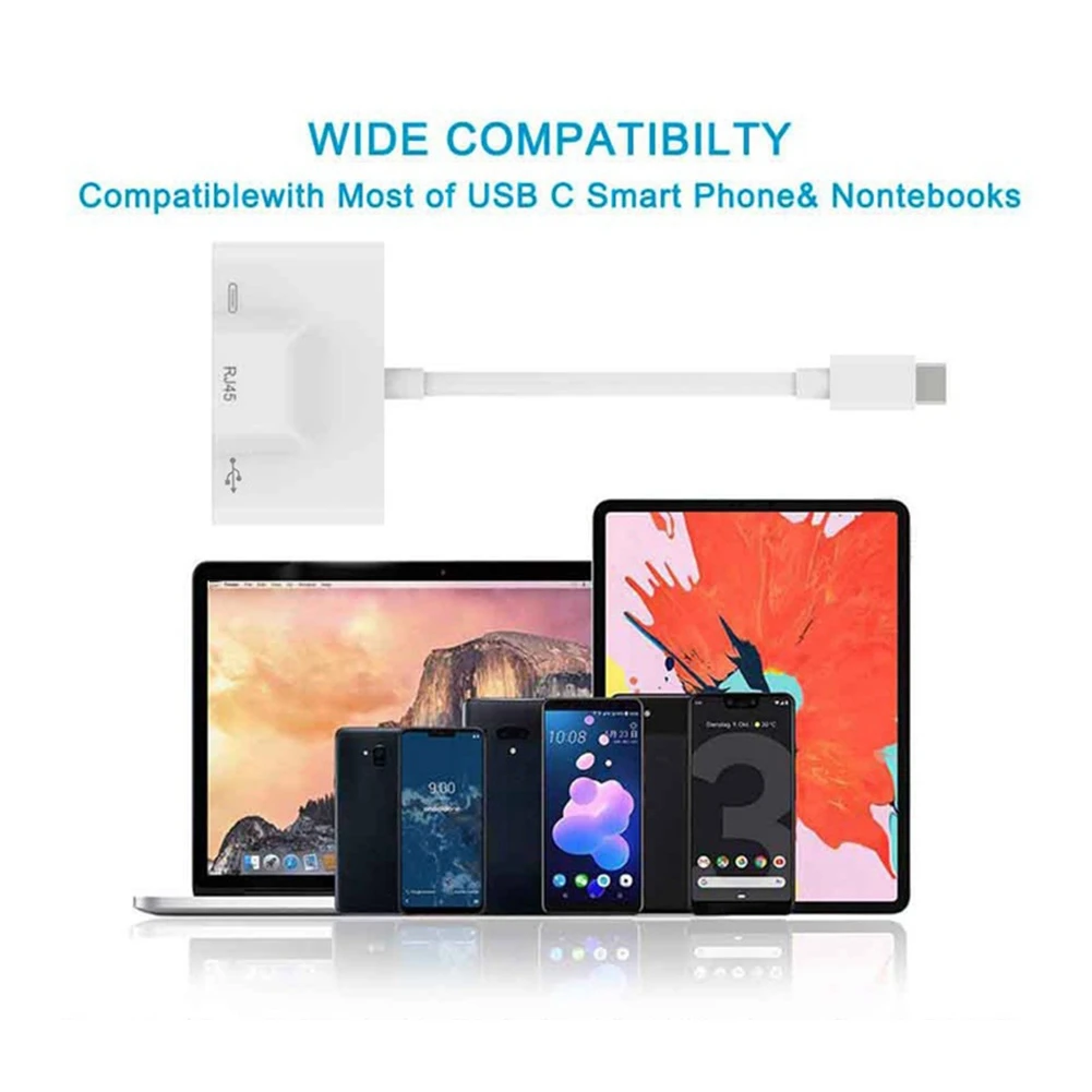 Фото Адаптер Type-C к RJ45, Кабель-адаптер OTG, USB 100, адаптер для зарядки Ethernet, скорость сети Мбит/с №4