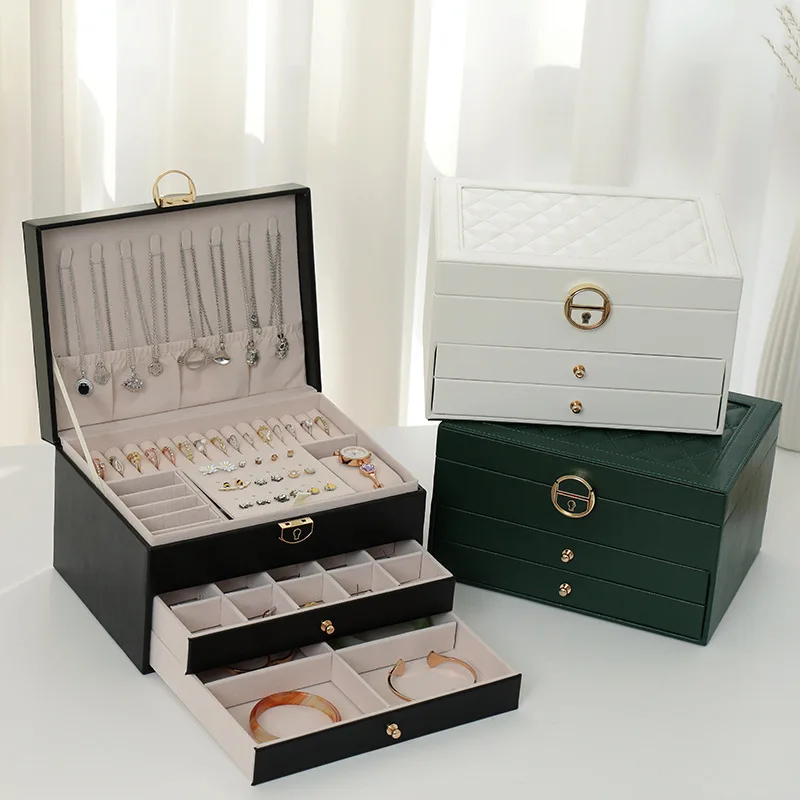 

Three-layers Jewelry Organizer Necklace Earrings Rings Jewelry Box Packaging Large Capacity Storage Joyeros Organizador De Joyas