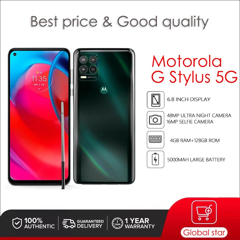 

Original Unlocked Motorola Moto G Stylus 5G XT2131 4GB 128GB ROM 6.8 inches 48MP 4G 5000mAh Cellphone Fast charging Mobile Phone