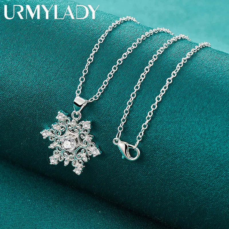 

URMYLADY 925 Sterling Silver Snowflake AAA Zircon Pendant 16-30 Inch Necklace Chain For Women Wedding Engagement Fashion Jewelry