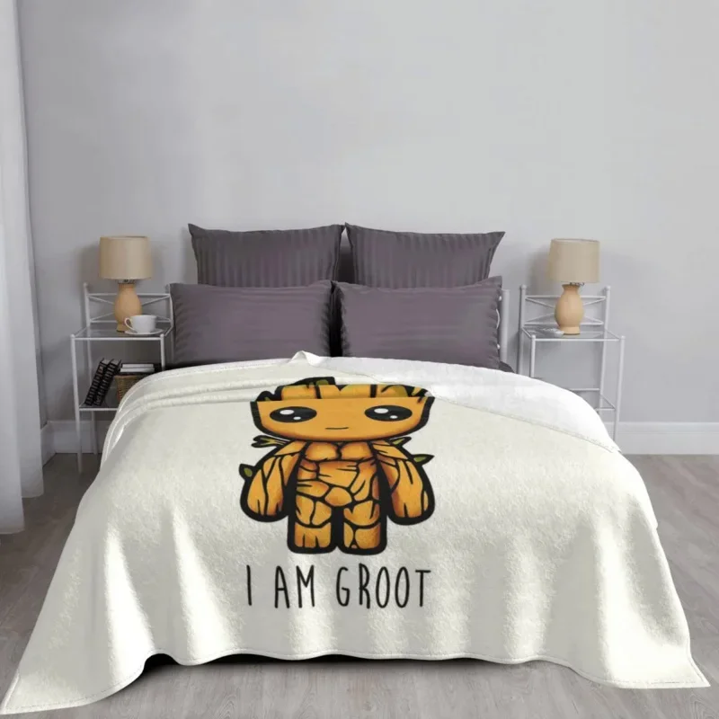 

Cartoon Cute Alien I Am Groot Blankets Fleece Printed Multifunction Lightweight Throw Blanket For Sofa Car Bedspreads