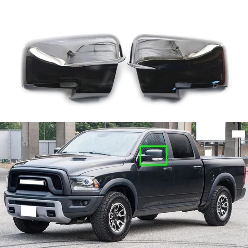 

1Pair Car Side Rearview Mirror Cover Glossy Black Shells For Dodge Ram 1500 2500 3500 4500 5500 2013-2018