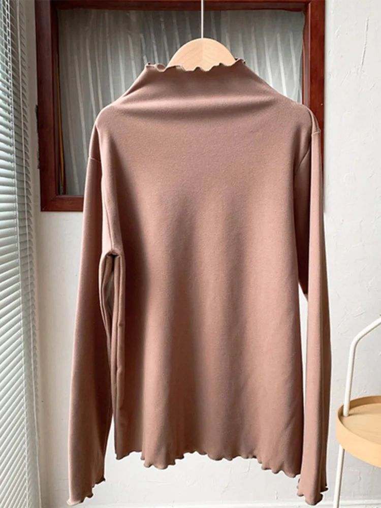 Женская футболка с высоким воротником и длинными рукавами базовые топы теплые