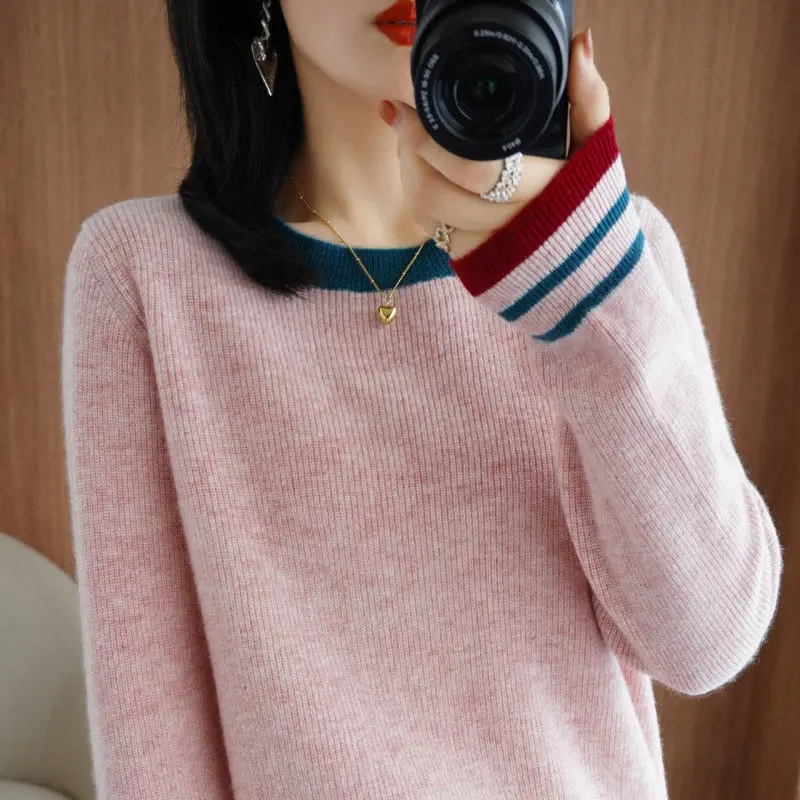 

Korean Style O-neck Knit Sweater Tops Women Casual Loose Big Size Knitted Pullover Elegant Solid Color Knitwear Sweaters E450