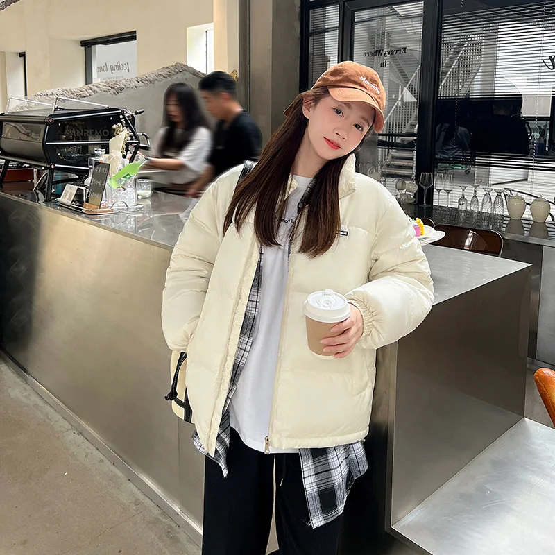 Korean Style Women Winter Puffer Jacket Loose Oversized Solid Stand Collar Female Cotton Padded Warm Coat Parkas Clothes