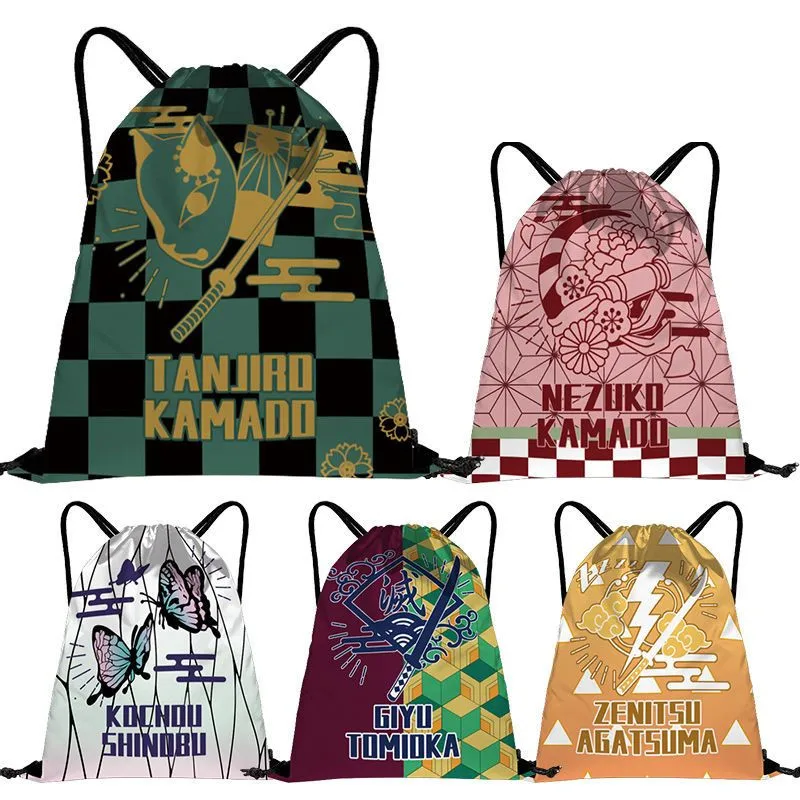 

Demon Slayer Drawstring Backpack Kimetsu No Yaiba Kamado Tanjirou Kamado Nezuko Printed Travel Outdoor Weekend Shoulder Bag
