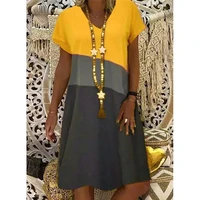 womens shift dress knee length dress khaki orange yellow short sleeve color block summer v neck hot casual