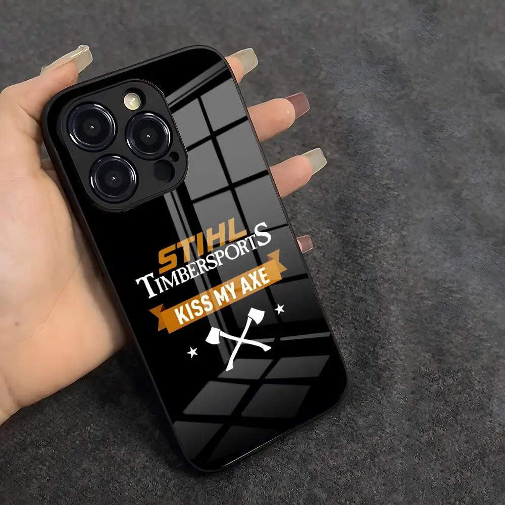Фото Чехол для телефона S-StihlS Timbersports Series для iPhone 17 Air 16 E Pro Max 15 14 13 Mini 12 Pro 11 Max Plus, черный, стеклянный №2