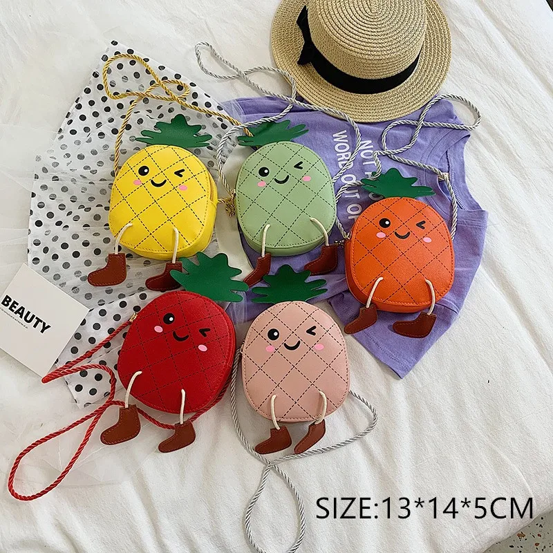

Mini Children Cartoon Shoulder Bag Pineapple Bag Crossbody Bags PU Leather Cute Accessories Coin Purse Small Bag Zipper Closur