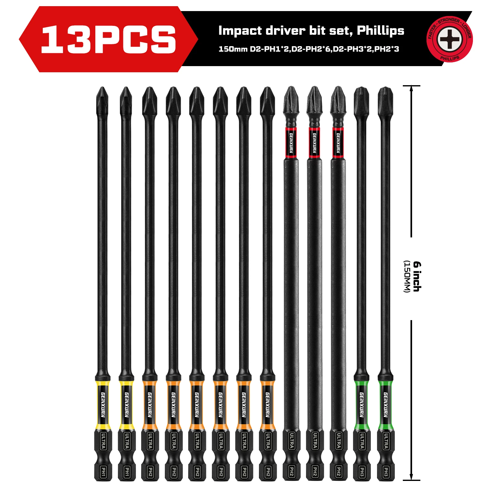 

Набор отверток Geinxurn Impact Phillips PH1/2/3