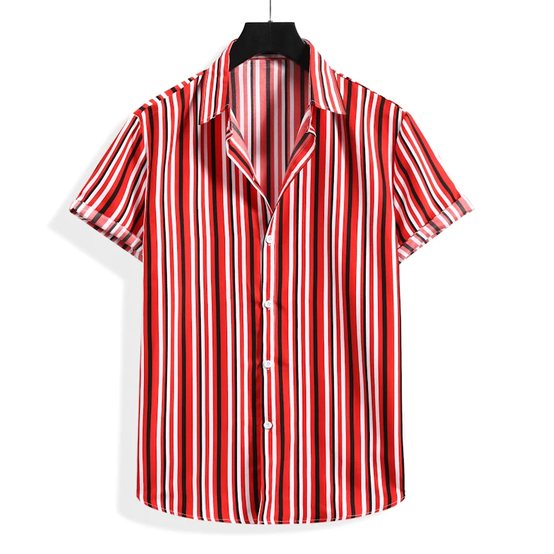 

Men's Fashion Vertical Striped Short Sleeve Shirt Street Casual Lapel Cardigan Men's Shirt Men's Clothes