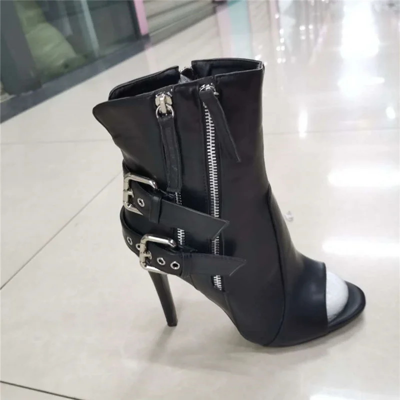 

Женские однотонные ботинки на молнии, с открытым носком