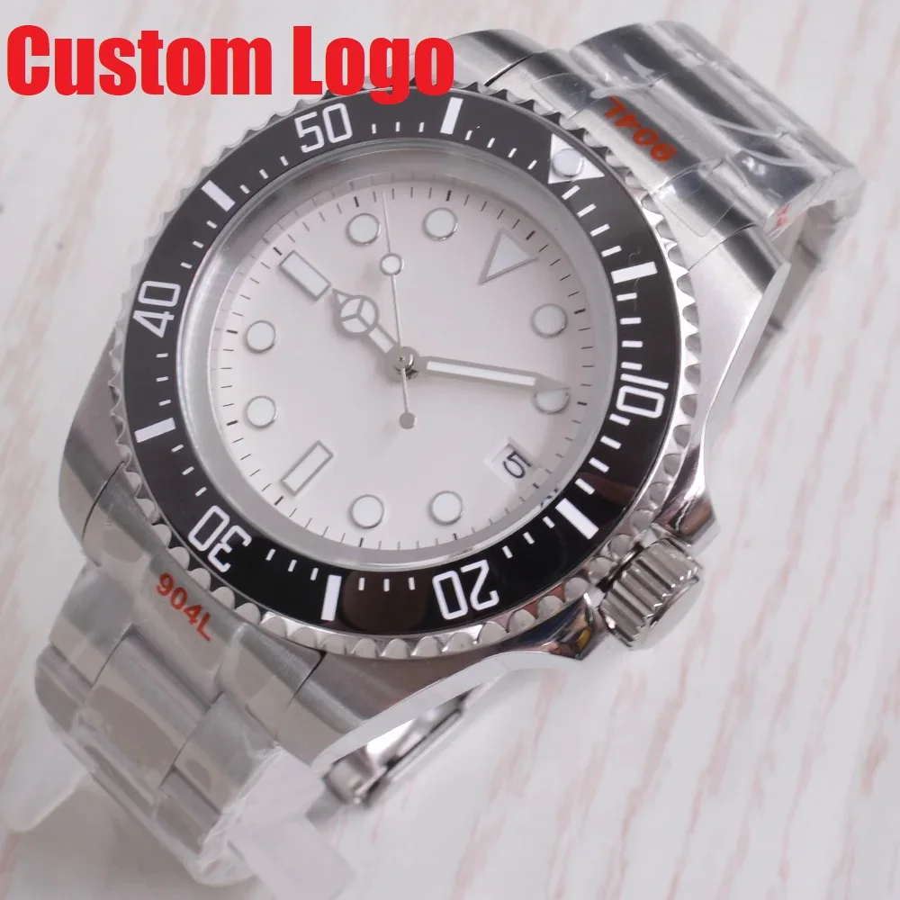 44 мм индивидуальный логотип NH35 Механизм Белый стерильный циферблат Керамический