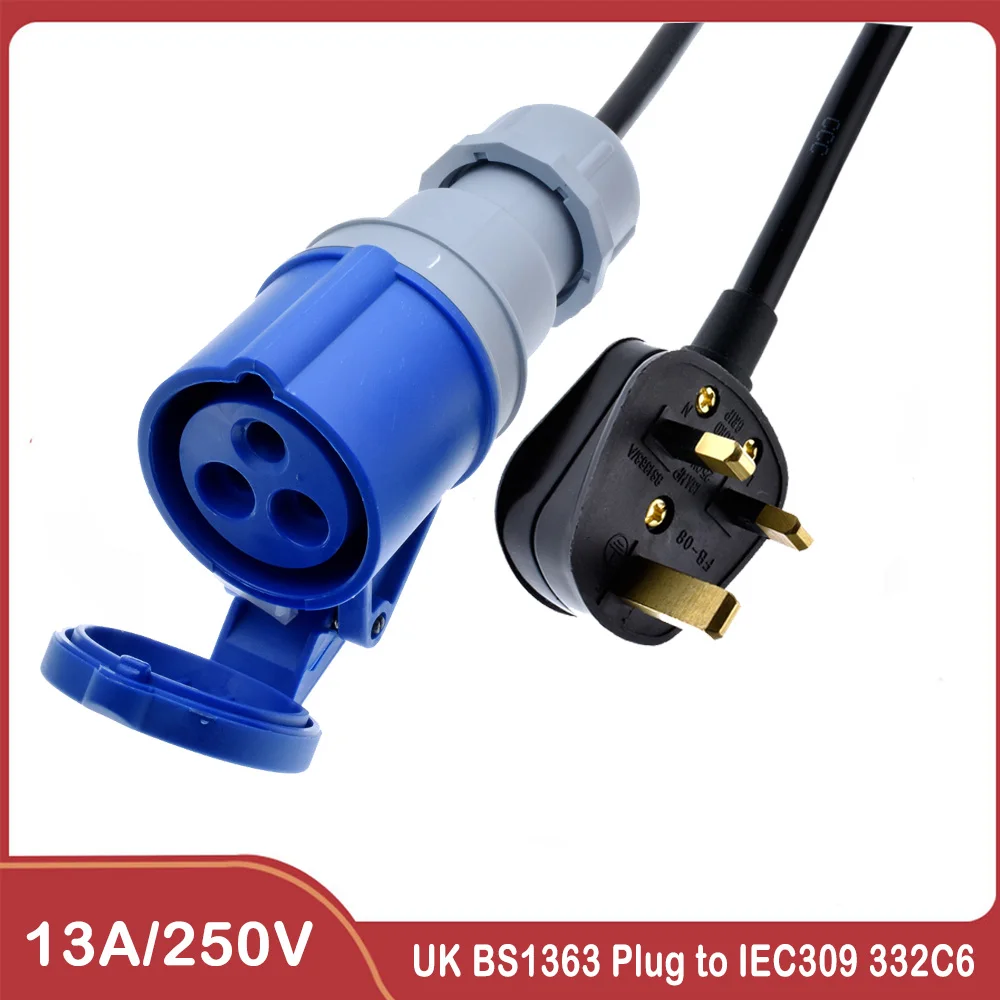 Штепсельная Вилка UK BS1363 к IEC309 332C 6 шнуров питания, 13 а, IP44, кабель 1,5 мм, штепсельная вилка 332P6 к розетке BS1363, 0,5 м