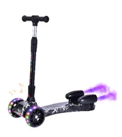 3 Wheels Kick Scooter for Kids with LED Spraying Jet Bluetooth Music Effect Flash Plus Size Wheel Lean To Steer Foldable
