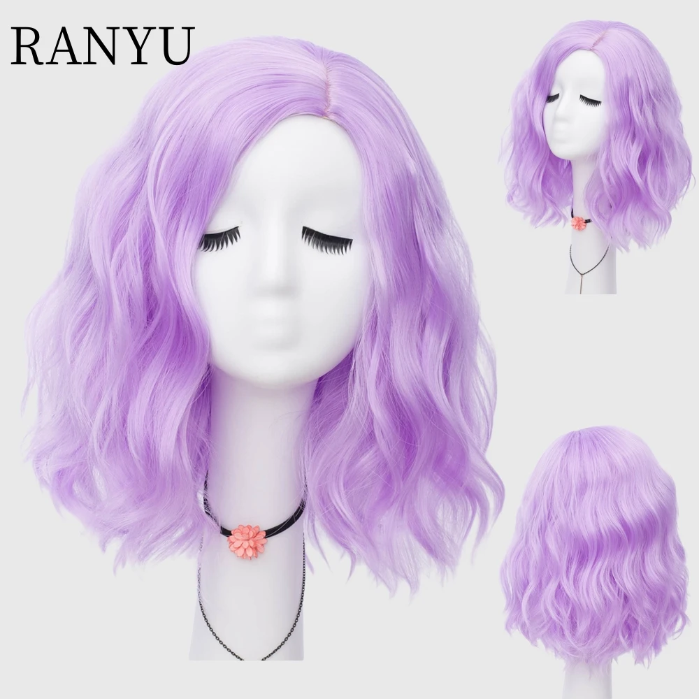 

RANYU bobo синтетический парик черный розовый блонд Омбре волнистый парик темные корни с бахромой женская повседневная одежда естественная ролевая игра