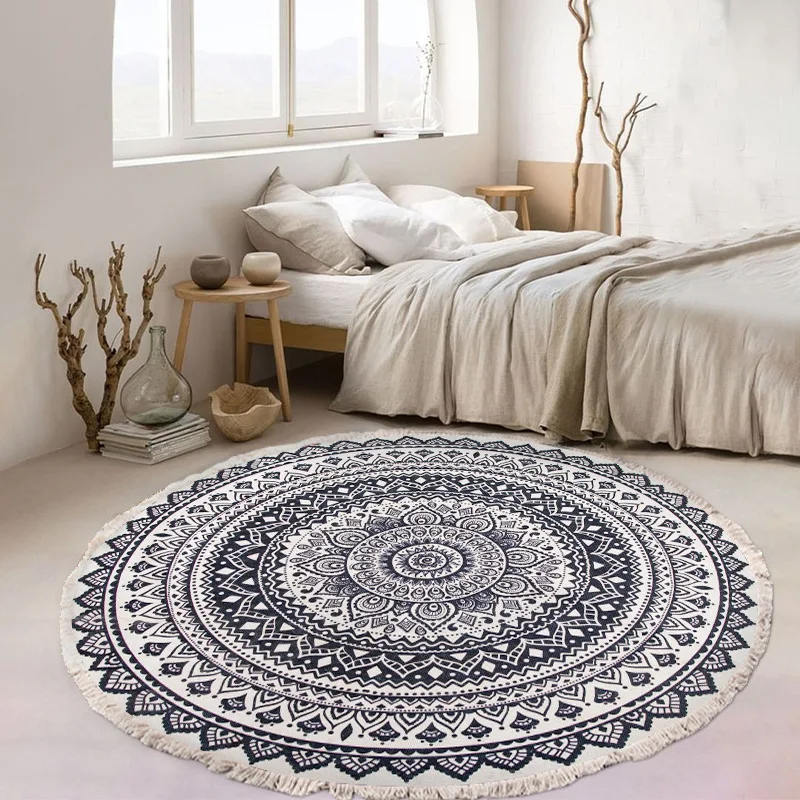 

Vintage Round Shape Carpet Boho Mandala Carpets Floor Mat Living Room Macrame Decorative Bedroom Area Rugs Carpet